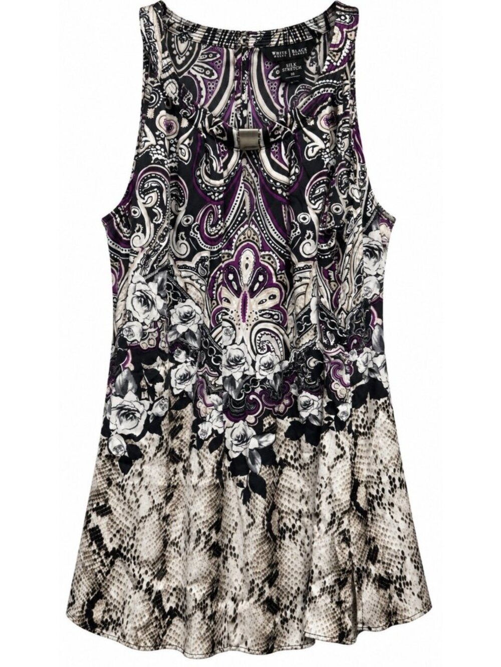 White House Black Market Silk Stretch Tank Top Size 10 Paisley Floral Snake